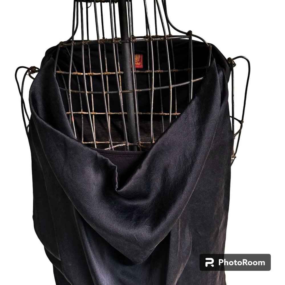 Dondup Sleeveless Top Small? Black Silk? Ruched Logo Italy Business Casu…